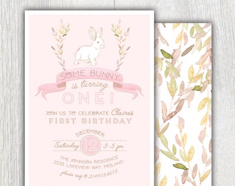 Printable Bunny birthday invitation - Some bunny is turning one - Floral bunny - First birthday - Easter spring birthday - Customizable