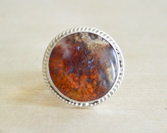 Bullion Plume agate ring. Sterling silver large RARE agate