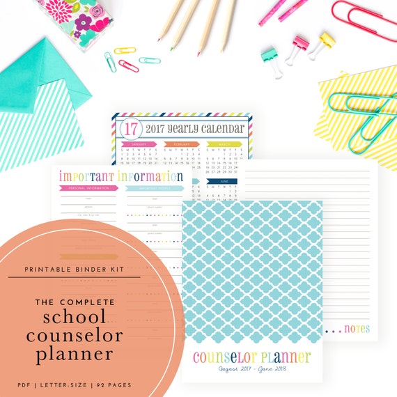 Printable 2017 2018 School Counselor Planner Kit Designed