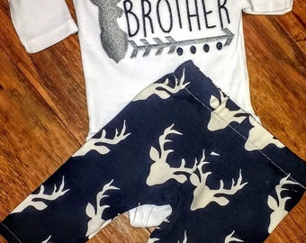 Little Brother onesie/Deer Leggings/Boys Pants/Boys Leggings/Boys Coming Home Outfit/Antler Outfit/Deer Outfit