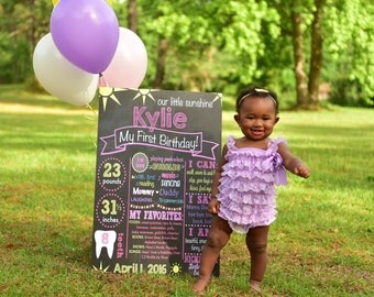 Our Little Sunshine Birthday Chalkboard - Sunshine First Birthday Chalkboard - About Me Poster - Digital File - You Are My Sunshine
