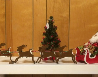 Santa,sleigh and reindeer, handcrafted