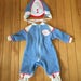 Vintage 1980s Baby Infant Boys Blue Terry Cloth Football Sleeper Hat Set! Size Newborn