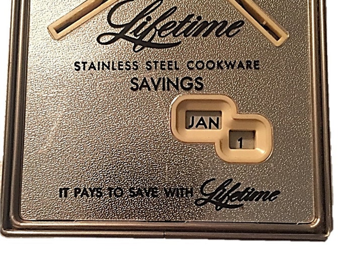 Vintage Lifetime Stainless Steel Cookware Savings Bank | Coin Actuated Calendar Promotional Bank