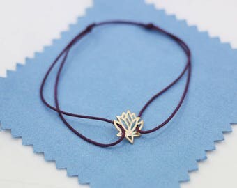 lotus bracelet,thread bracelet,purple cord lotus flower jewelry,wrapped yoga bracelet,adjustable wish bracelet,spiritual yoga jewelry
