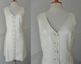 60s MOD Pearl White Vintage PVC Dress // GoGo Dress // Size M