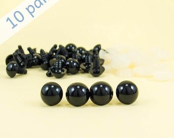 15mm Black Safety Eyes - 10 pairs -- craft eyes for DIY stuffed toys, amigurumi and dolls