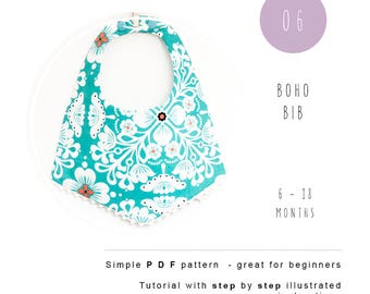Boho Bib PDF sewing pattern. Baby scarf bib tutorial - Instant download - Baby children sewing pattern. Drool bib.