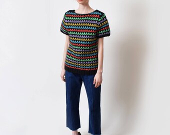Multicolor Striped Knit Sweater Vintage Chunky Knit Top XS S M