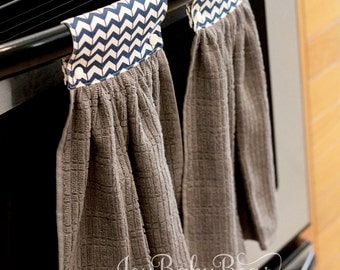 Hanging Kitchen Towel, Housewarming Gift, Oven Towel, Hanging Hand Towel, Kitchen Towel , Blue Chevron Towel, Decorative Towel
