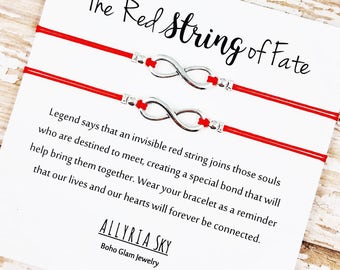 Set of Two Friendship Bracelets with "Red String of Fate" Card | Anniversary, Couples, Best Friend Gift Jewelry | For Her, Him, Soulmate