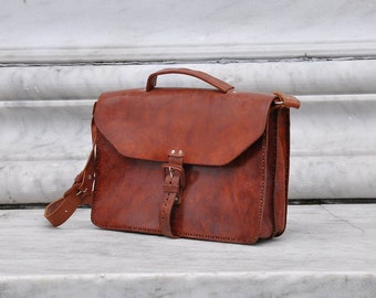 Stunning Handmade Leather Briefcase, Simple All Leather Briefcase, Minimalist Leather Briefcase, Handmade Genuine Leather Briefcase