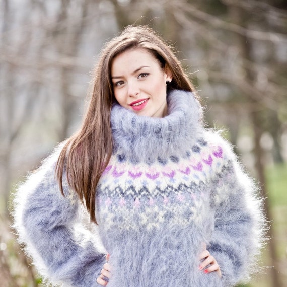 Icelandic sweater Hand Knit Mohair sweaterT neck