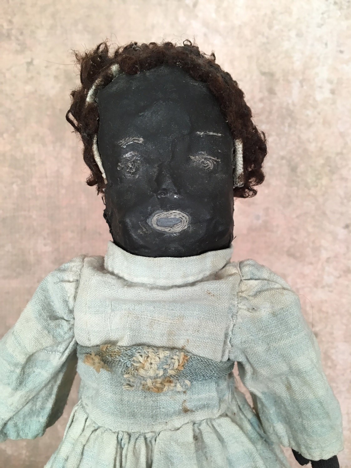 vintage handmade folk art doll black doll cloth doll rag