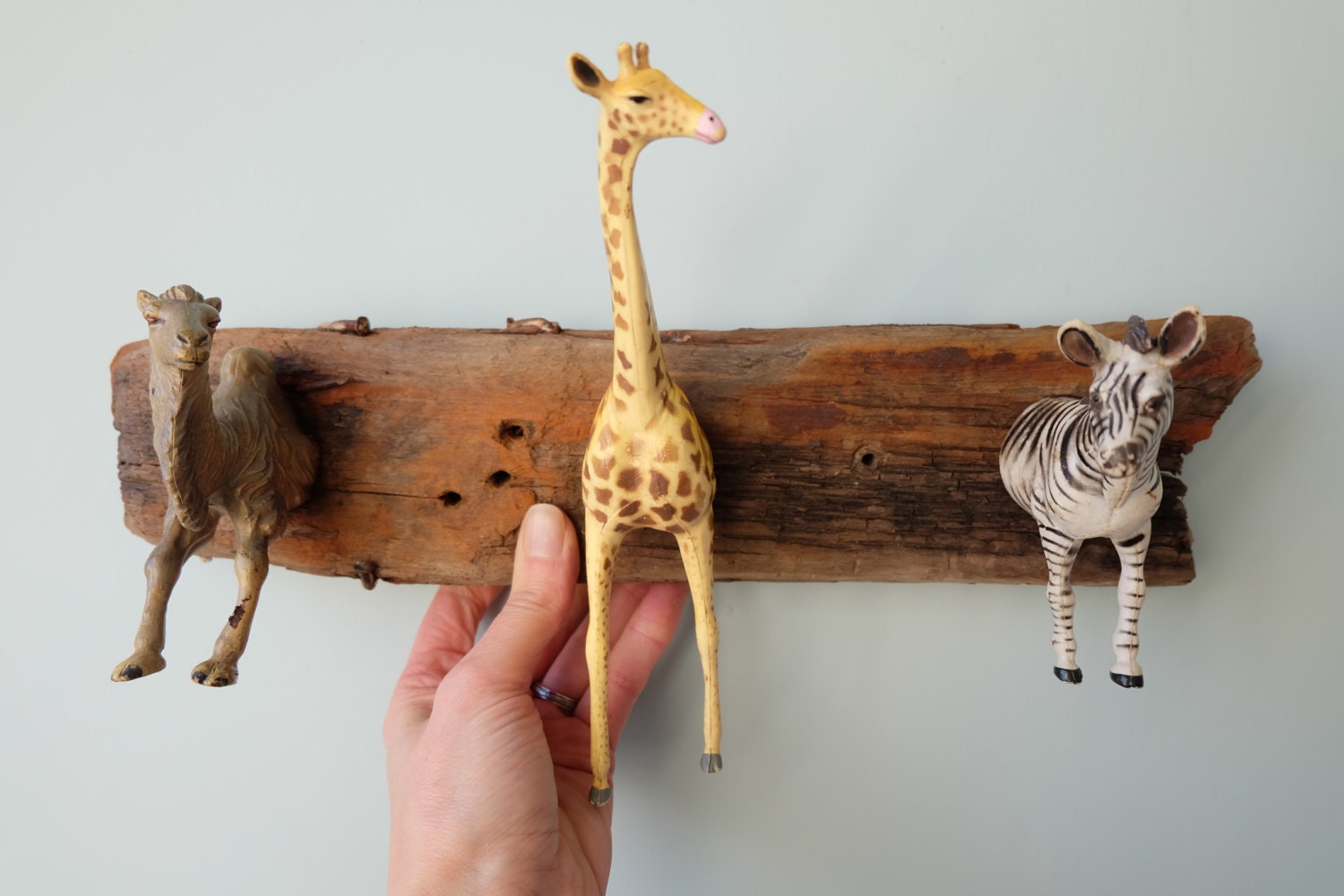 Driftwood coat hooks modern wall hooks jungle animals