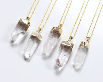 Crystal Necklace, Raw Quartz Necklace, Crystal Point, Gold Natural Stone Necklace, Boho Gypsy Jewelry, Natural Gemstone Healing Crystal