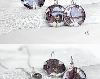 Bridal gift set for bride Bridal jewelry set for bridesmaid Initial gift for bridesmaid Bridal set gift for bride Flower set Poppy earrings