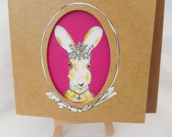 Dizzy Blonde Hare Best mate blank card, Humorous character drawing card for her with fushia pink inside, Great card for a blonde freind