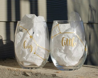 Big Little Sorority Stemless Wine Glass, Sorority Rush Gift, Big Dipper Little Dipper, Shooting Star