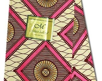 African Fabric Ankara ~ Pink, Orange, & Burgundy on Tan, New Arrival, UK Import~6 Yards Ea. #321