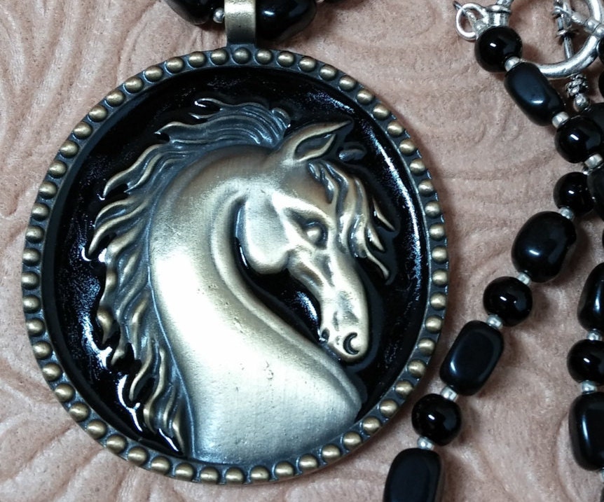 Horse pendant necklace horse necklace black and silver