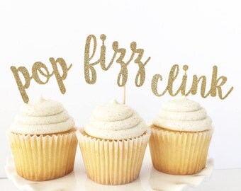 Kate Spade Inspired Pop Fizz Clink Cupcake Toppers / Kate Spade Cake Topper / Bachelorette Party / Bridal Shower / Birthday Cupcakes