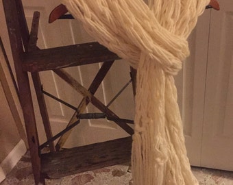 Arm Knit Fringe Scarf, Long fringe scarf, Women's scarf, Boho scarf, Shawl scarf
