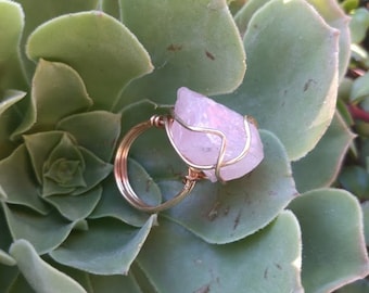 Rose Quartz and Gold Wire Wrapped Ring