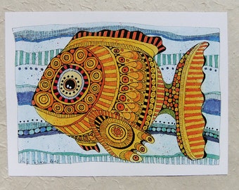 Digital print, yellow fish, DinA 4