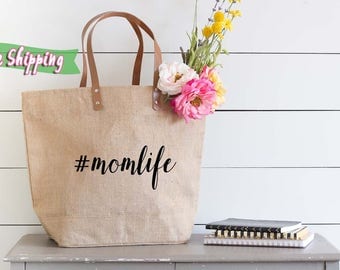 Mom Tote Bag, Mom Bag, Mom Tote, Dance Mom Tote, Cheer Mom Tote, Tote Bag For Mom, Gift for Mom, Large Tote Bag for Mom, Burlap Mom Bag