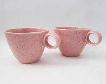 Vernonware Mid-Centry Millennial Pink Speckled Coffee Cups, Tea Cups // SET OF 2