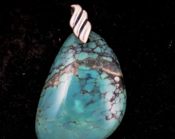 Vintage Turquoise pendant silver wavy bail 31ct