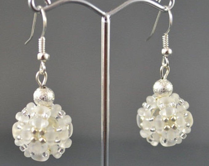 White silver Ball earrings Rounda earrings Woven earrings Gift for her Shining earrings Small earrings Fashionable earrings Womens girls
