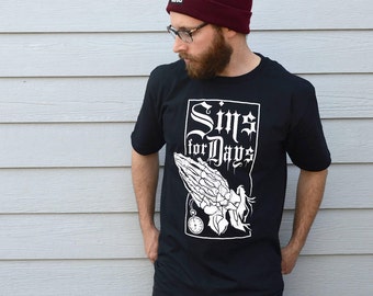 Mens Sins Graphic Tee, Crew Neck Tshirt, Skeleton Tshirt, Mens Clothing, Graphic Shirts By Ben Prints