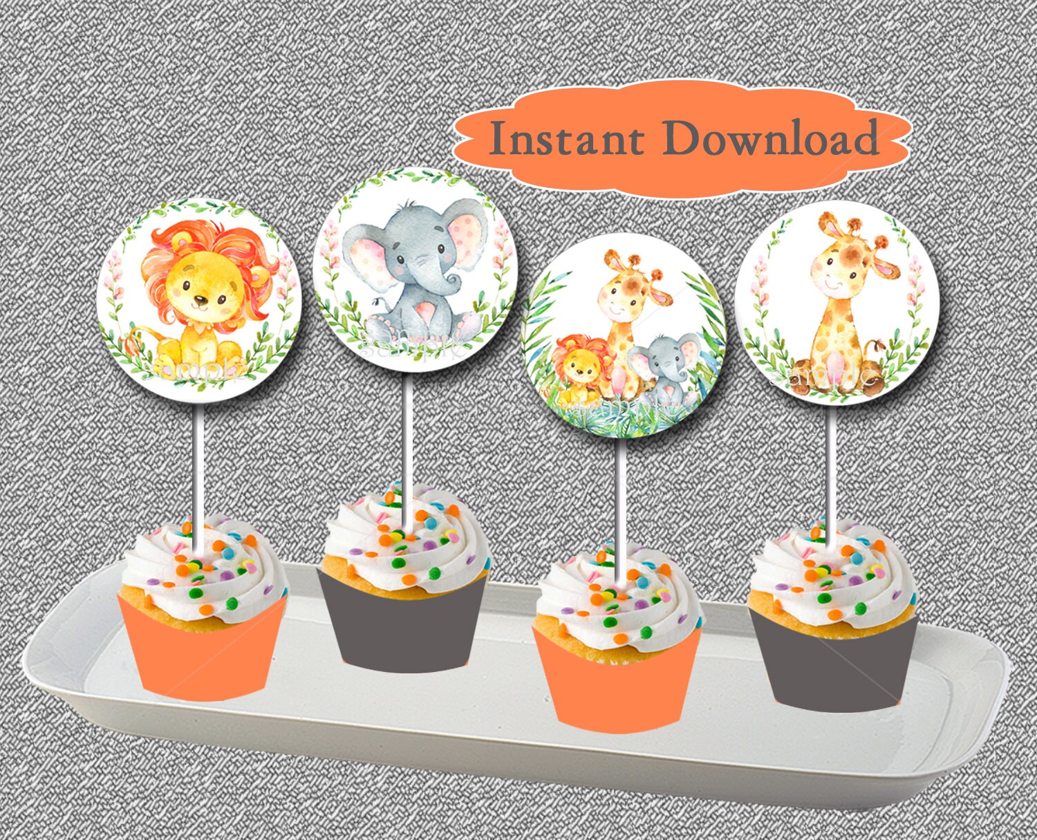 Safari Baby Shower Cupcake Toppers and Wrappers Jungle