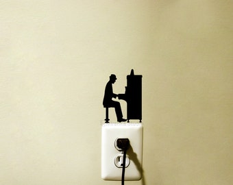 Man Playing Piano Light Switch Velvet Sticker - Piano Wall Decal - Classical Music Wall Art - Instrument Decor - Music Lover - Piano Art