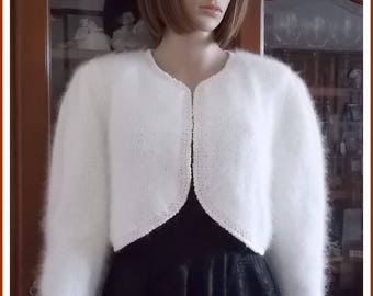 Woman ivory silk and Angora Bolero Cardigan