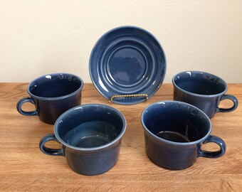 Vintage Poppytrail Metlox Laguna Blue San Clemente Shape Flat Cups 1970s