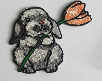 Bunny patch Iron on patch Animal applique Flower patch LENGTH 2.4 in 6 cm Large patch Small Iron on patch