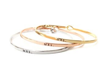 Rose Gold, Hand stamped Bracelet, Gold Mrs Bracelet Gift for Bride, Bridal Shower Gift, Mantra Bracelet, Quote Bracelet, Future Mrs Gift