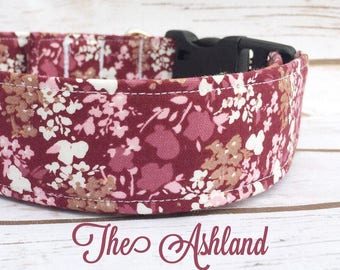 Floral Dog Collar, Burgandy Dog Collar, Trendy Dog Collar, Rose Gold Dog Collar, Feminine Dog Collar, Fashion Dog Collar, Vintage Dog Collar