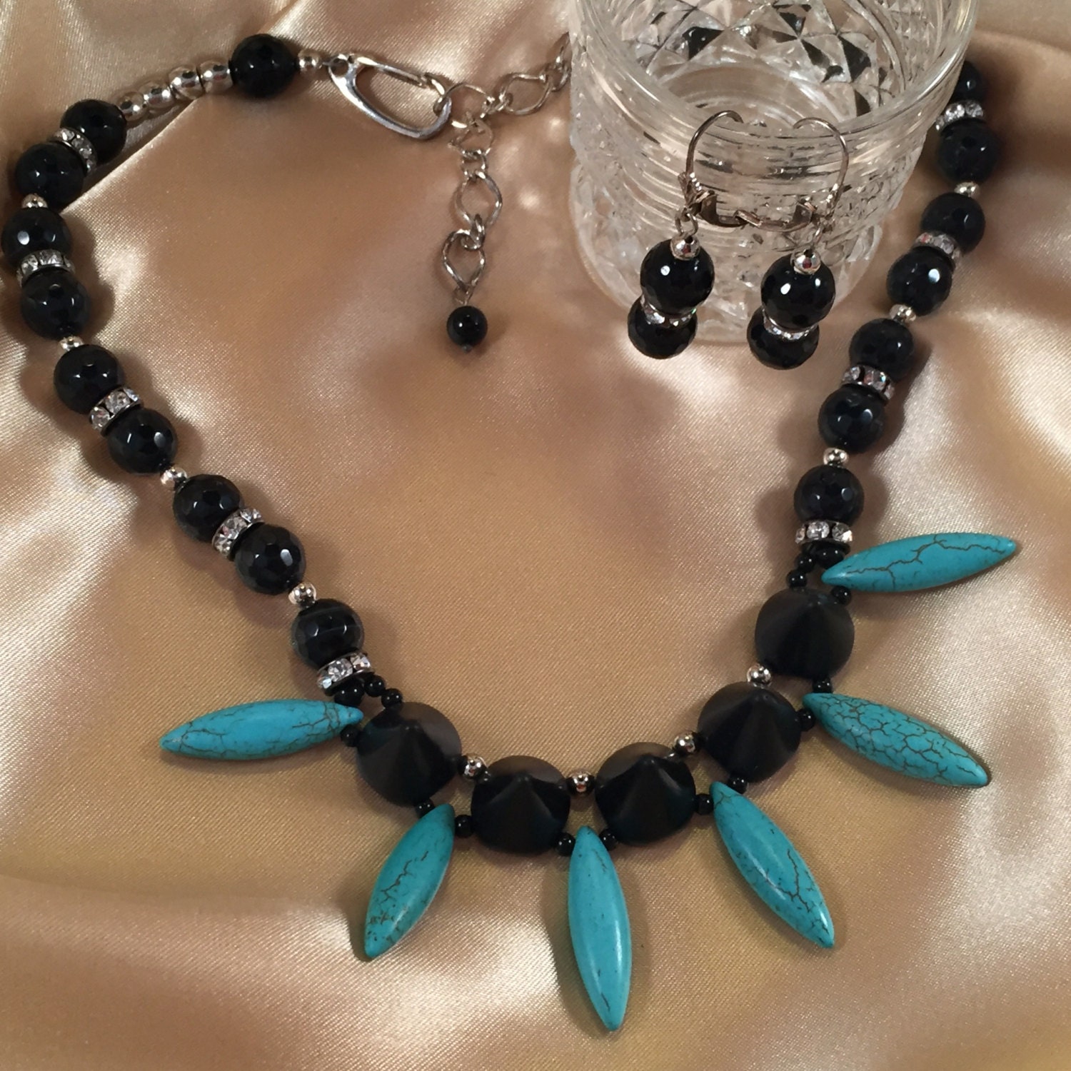 Black Onyx Turquoise Howlite Spike and Daggers by RhondaBJeweled