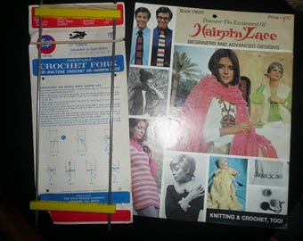 Vintage Boye Adjustable Crochet Fork & Hairpin Lace Pattern Leaflets