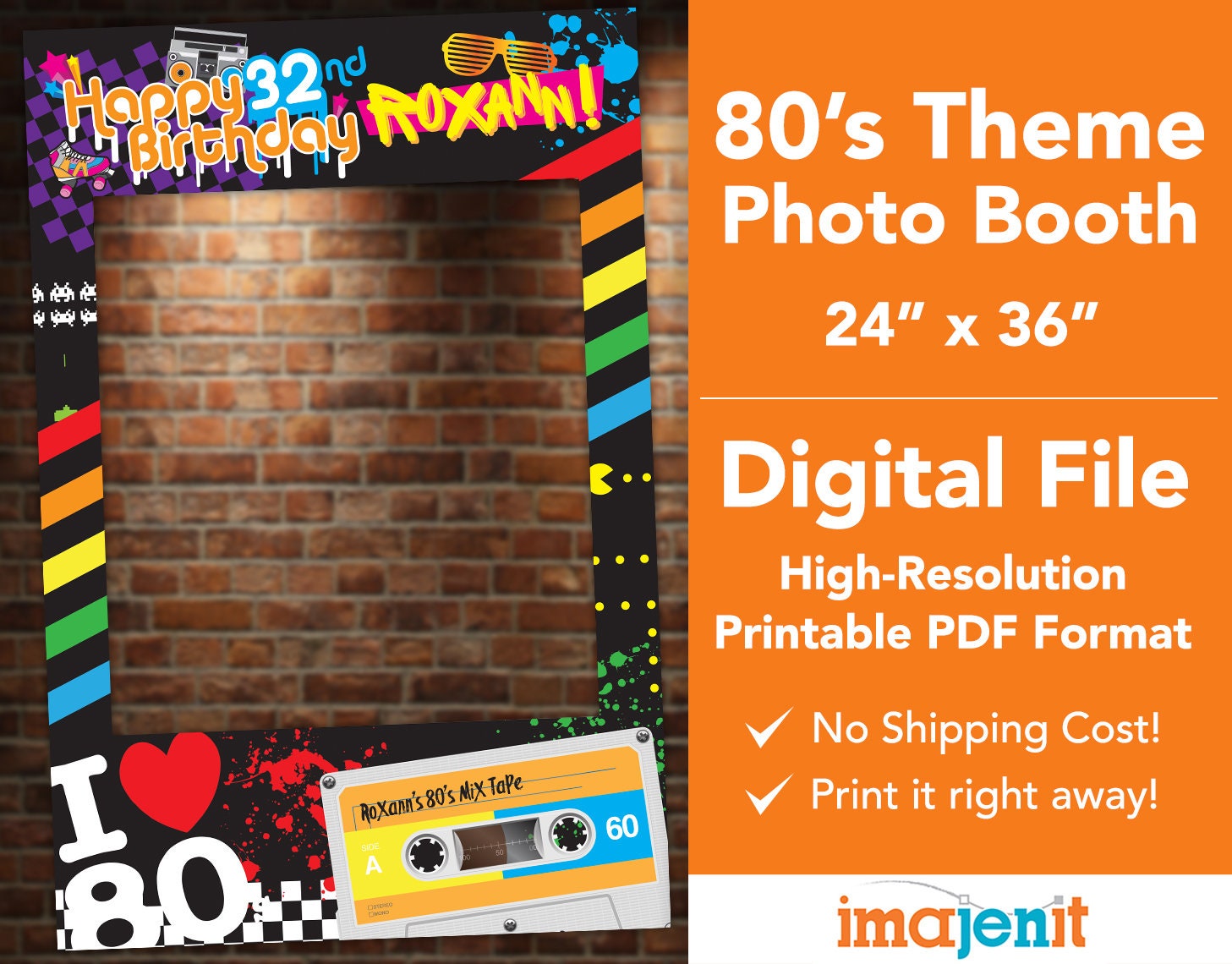 80s Theme Photo Booth Party Prop Frame Digital File