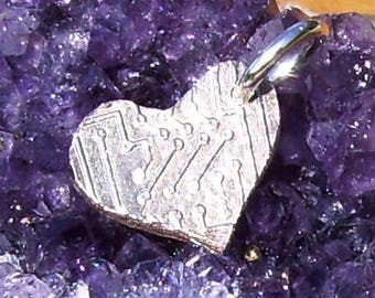 Fine Silver Circuitboard Heart Pendant