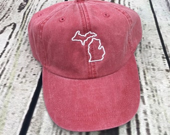 Michigan hat, State of Michigan baseball hat, Michigan baseball cap, Pigment dyed hat, State hat, Gameday hat, State outline