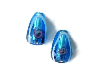2pcs--Handmade Glass Lampwork Focal Bead, Drop,9x15mm (B60-13)
