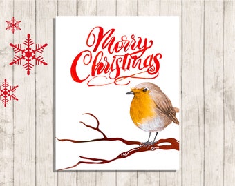 Merry Christmas robin wall art printable quote instant download digital 8 x 10 modern contemporary art print home decor