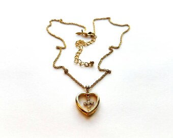 Vintage Avon Gold Necklace with Little Heart and Rhinestone Cross Pendant