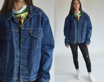 80s Denim Jacket - Levis - Jean jacket - Denim jacket - Levis jacket - Grunge coat - Dark blue - Vintage Hipster -1980s-Unisex Medium Large